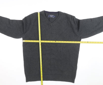 Maine New England Mens Grey Cotton V-Neck Jumper Size S