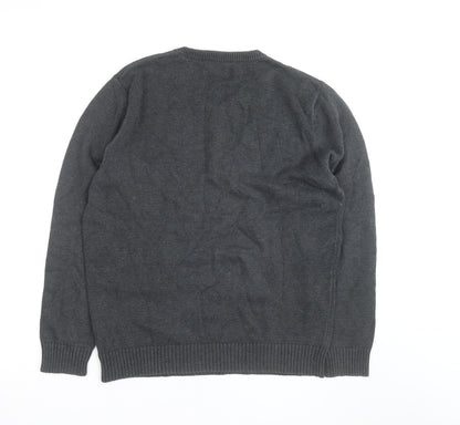 Maine New England Mens Grey Cotton V-Neck Jumper Size S