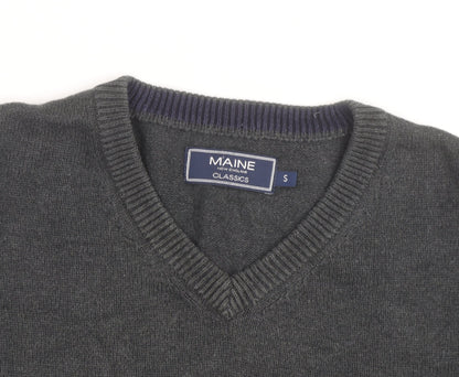 Maine New England Mens Grey Cotton V-Neck Jumper Size S