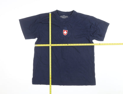 Splash Arts Mens Navy Switzerland Embroidered Cotton T-Shirt XL