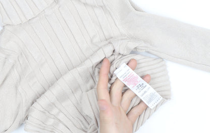Topshop Women Beige Roll Neck Ribbed Slim Fit Jumper Size 8