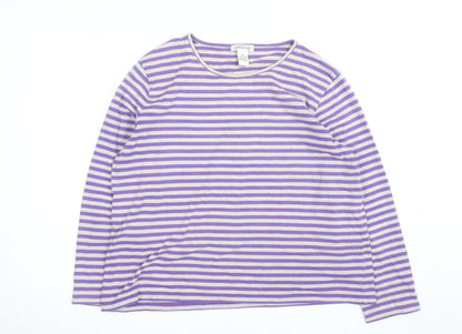 Orvis Women's Purple Striped Long Sleeve Cotton T-Shirt XL