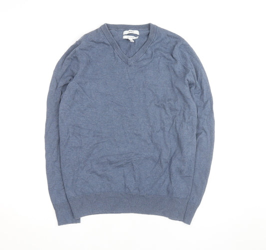 Marks and Spencer Men's Blue Cotton V-Neck Pullover Jumper M