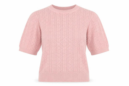 Oasis Women Pink Short Sleeve Cable-Knit Jumper Size M