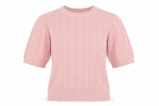 Oasis Women Pink Short Sleeve Cable-Knit Jumper Size M
