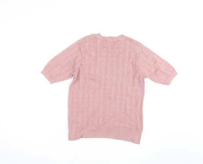 Oasis Women Pink Short Sleeve Cable-Knit Jumper Size M