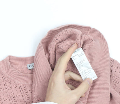 Oasis Women Pink Short Sleeve Cable-Knit Jumper Size M