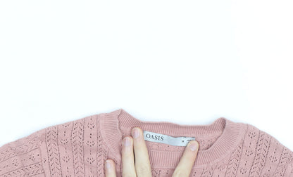 Oasis Women Pink Short Sleeve Cable-Knit Jumper Size M