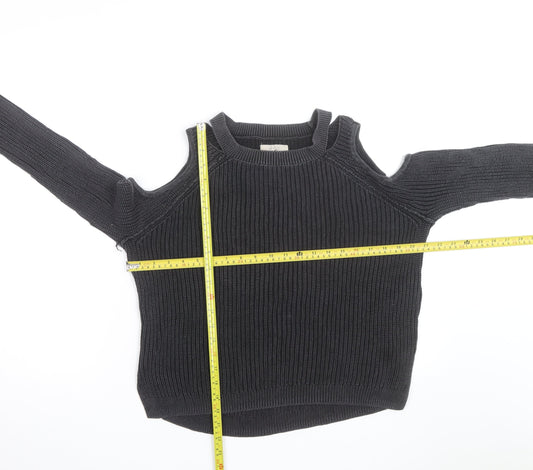 Hollister Women's Black Cold Shoulder Knit Jumper Size S
