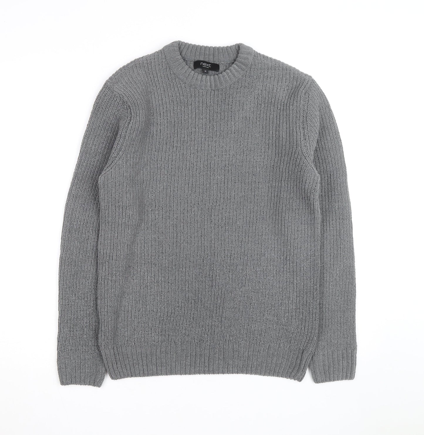Next Men’s Grey Chunky Knit Crew Neck Wool Blend Pullover Jumper M