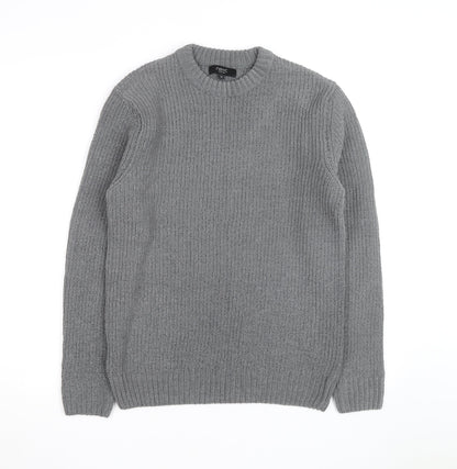 Next Men’s Grey Chunky Knit Crew Neck Wool Blend Pullover Jumper M