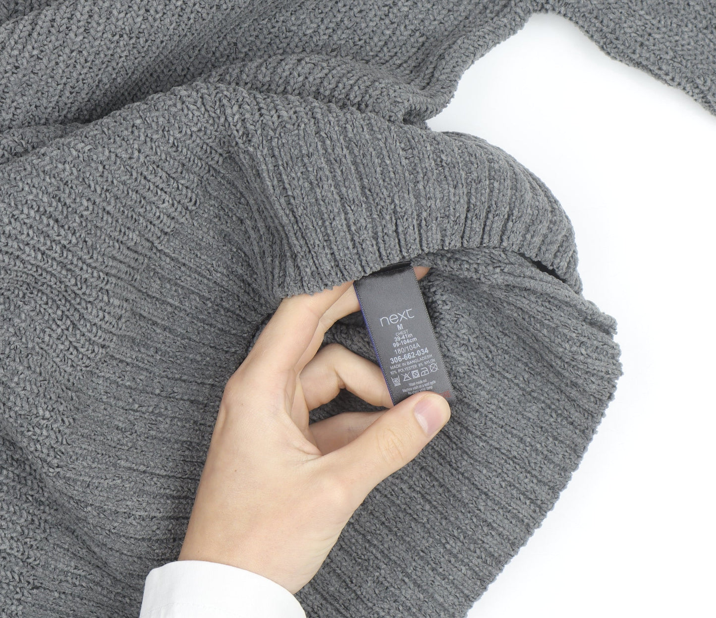 Next Men’s Grey Chunky Knit Crew Neck Wool Blend Pullover Jumper M