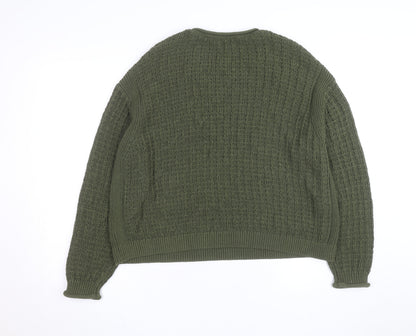 Marks and Spencer Men's Green Cotton Cable Knit Jumper Size L