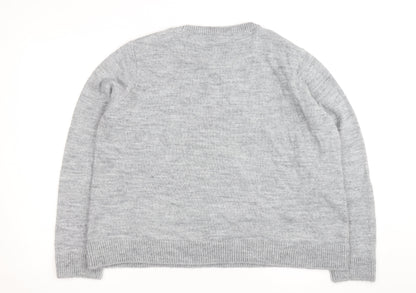 Marks and Spencer Women Grey Cat Sequin Wool Jumper XL