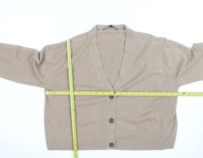French Connection Women Beige Small V-Neck Wool Cardigan