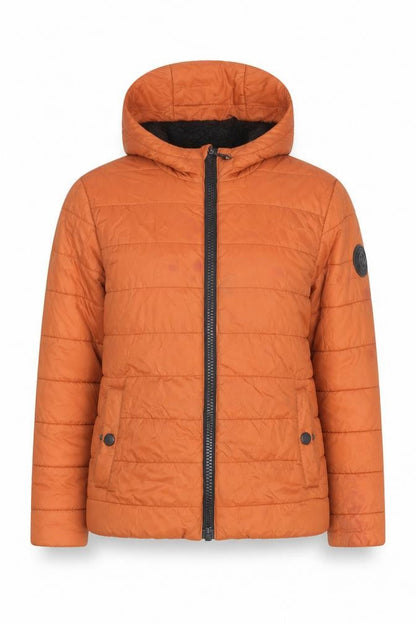 Michael Kors Women’s Orange Puffer Jacket Size 8 Hooded Zip Winter Coat