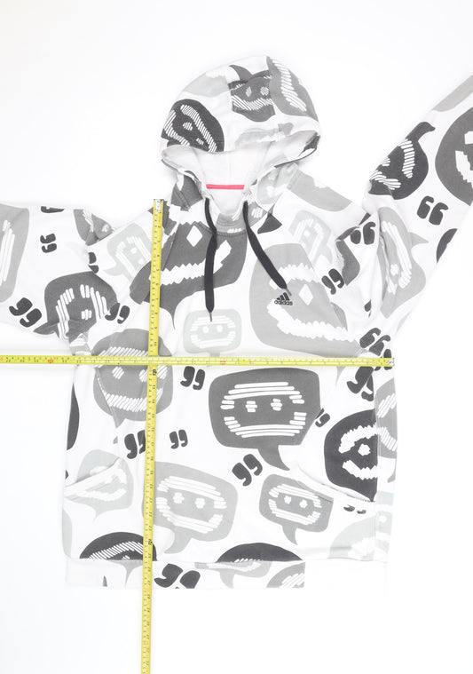 Adidas Mens White Graphic Print Pullover Hoodie Size M