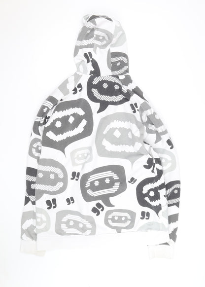Adidas Mens White Graphic Print Pullover Hoodie Size M