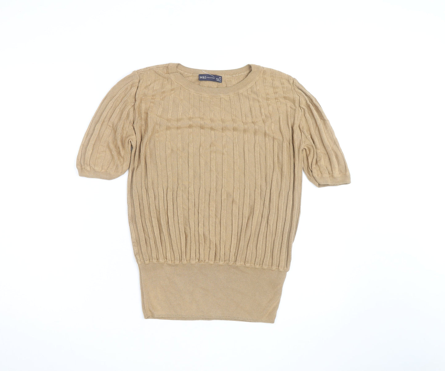 Marks and Spencer Women Beige Cable Knit Short Sleeve Jumper Size 10