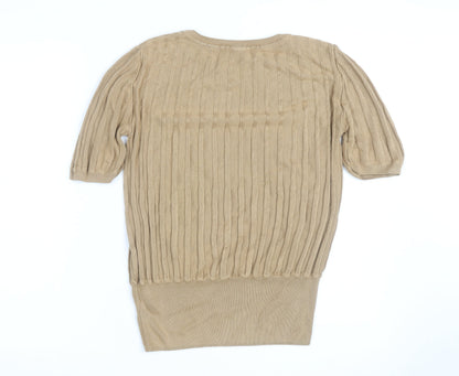 Marks and Spencer Women Beige Cable Knit Short Sleeve Jumper Size 10