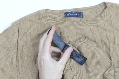 Marks and Spencer Women Beige Cable Knit Short Sleeve Jumper Size 10