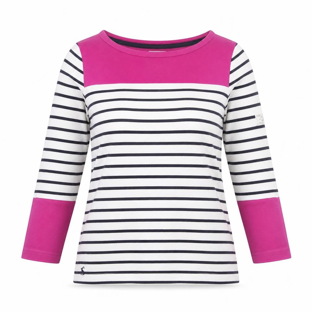 Joules Women’s Multicoloured Striped 3/4 Sleeve Cotton T-Shirt Size 10