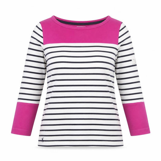 Joules Women’s Multicoloured Striped 3/4 Sleeve Cotton T-Shirt Size 10