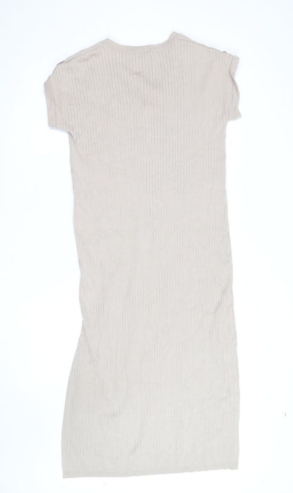 Mint Velvet Womens Beige Knit V-Neck T-Shirt Dress M