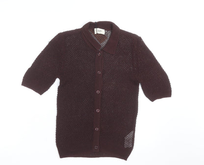 Hush Women’s Brown Collared Open-Knit Short Sleeve Cardigan XS
