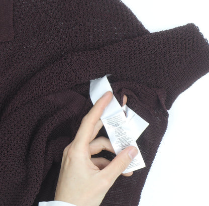 Hush Women’s Brown Collared Open-Knit Short Sleeve Cardigan XS