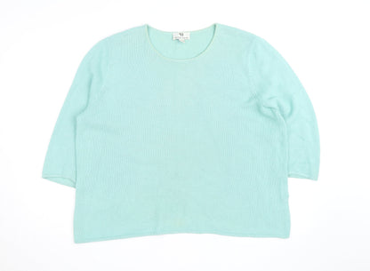 Peter Hahn Women Green Cotton 3/4 Sleeve Pullover Jumper Size 24