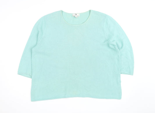 Peter Hahn Women Green Cotton 3/4 Sleeve Pullover Jumper Size 24