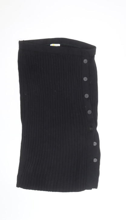 Boden Women Black Midi Knit Button Stretch Pencil Skirt Size 18