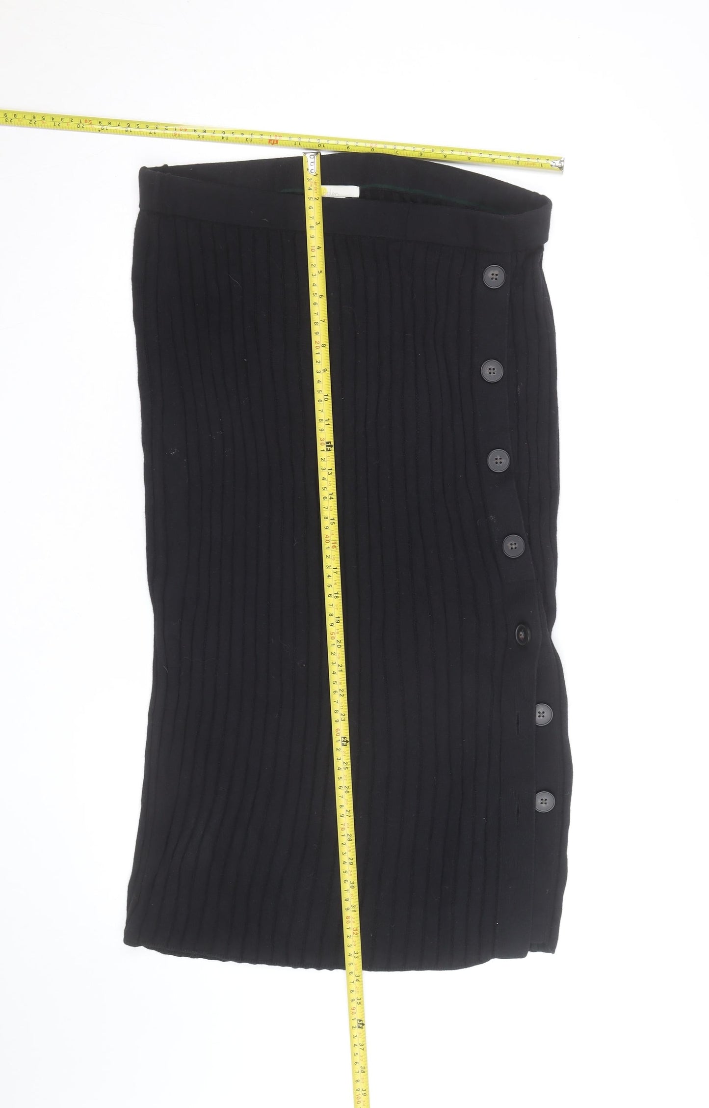 Boden Women Black Midi Knit Button Stretch Pencil Skirt Size 18