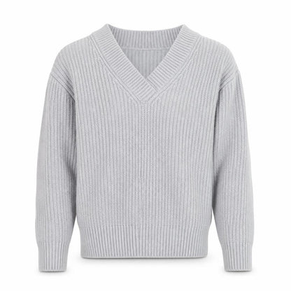Ninety Percent Men's Grey V-Neck Cotton Cashmere Jumper Size S