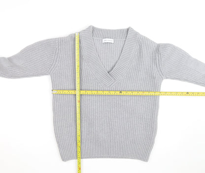 Ninety Percent Men's Grey V-Neck Cotton Cashmere Jumper Size S