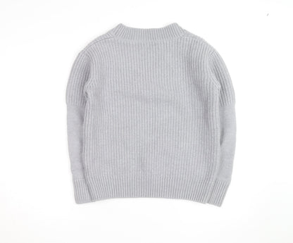 Ninety Percent Men's Grey V-Neck Cotton Cashmere Jumper Size S