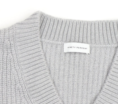 Ninety Percent Men's Grey V-Neck Cotton Cashmere Jumper Size S