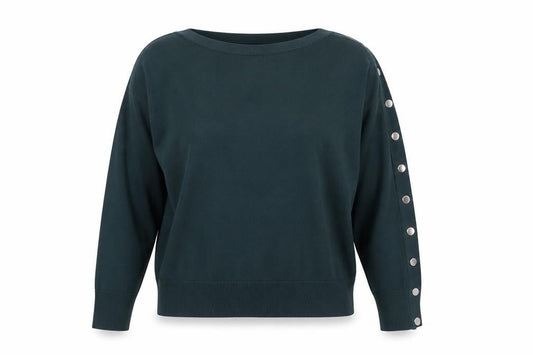 Warehouse Women Green Long Sleeve Boat Neck Button Jumper L