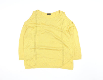 M&Co Women’s Yellow Cotton Cold Shoulder Jumper Size 14