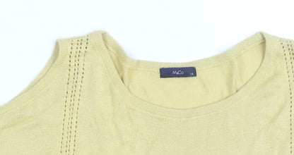 M&Co Women’s Yellow Cotton Cold Shoulder Jumper Size 14