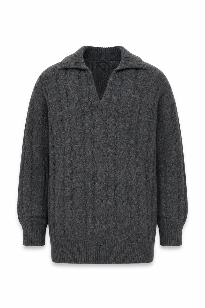 Next Men’s Grey Cable-Knit Collared Pullover Jumper Size L
