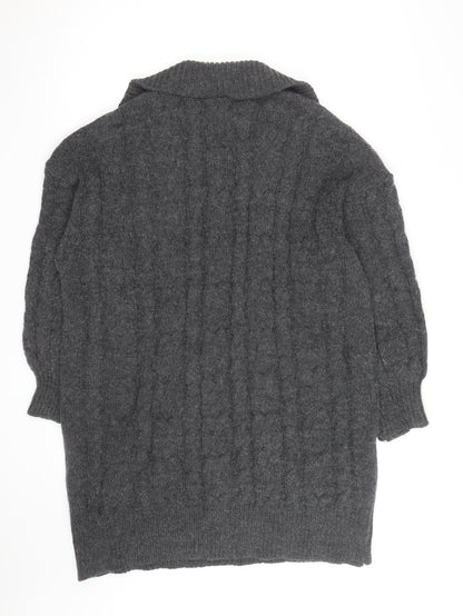 Next Men’s Grey Cable-Knit Collared Pullover Jumper Size L