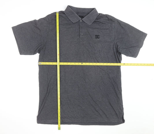 DC Men's Grey XL Logo Short Sleeve Polo Shirt