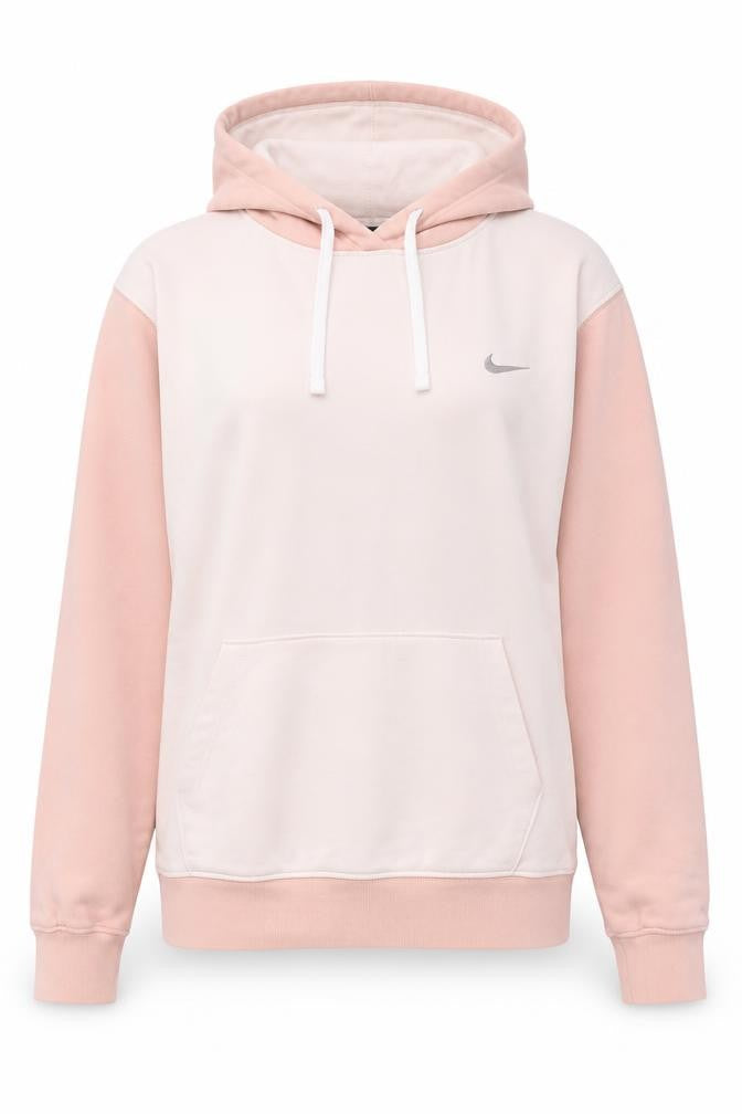 Nike Womens Pink Beige Pullover Hoodie Medium Cotton Blend