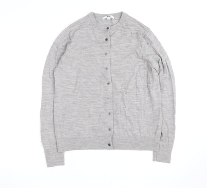 Uniqlo Men's Grey Wool Crew Neck Button Cardigan Size L