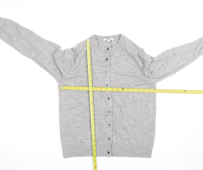 Uniqlo Men's Grey Wool Crew Neck Button Cardigan Size L