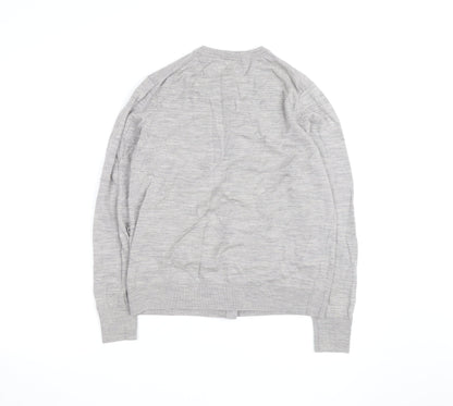 Uniqlo Men's Grey Wool Crew Neck Button Cardigan Size L
