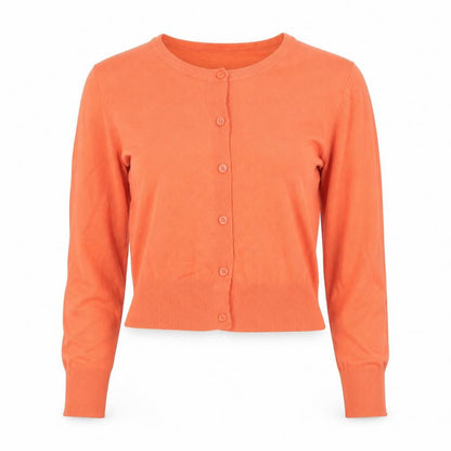 Zara Women Orange Crew Neck Button Cardigan Size S
