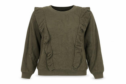 & Other Stories Women Green Ruffle Cotton Long Sleeve Jumper L